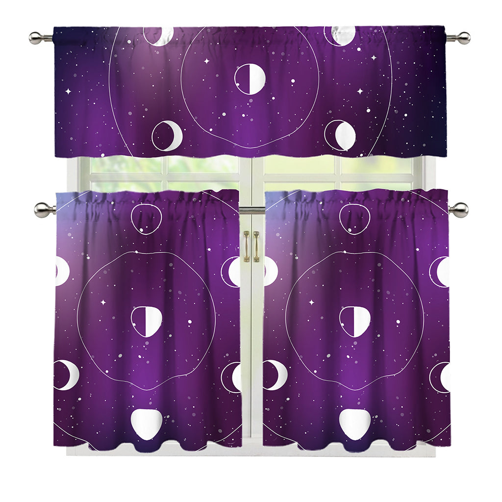 Galaxy Moon Phase Print 3 Piece Kitchen Curtains