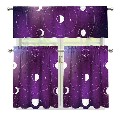 Galaxy Moon Phase Print 3 Piece Kitchen Curtains