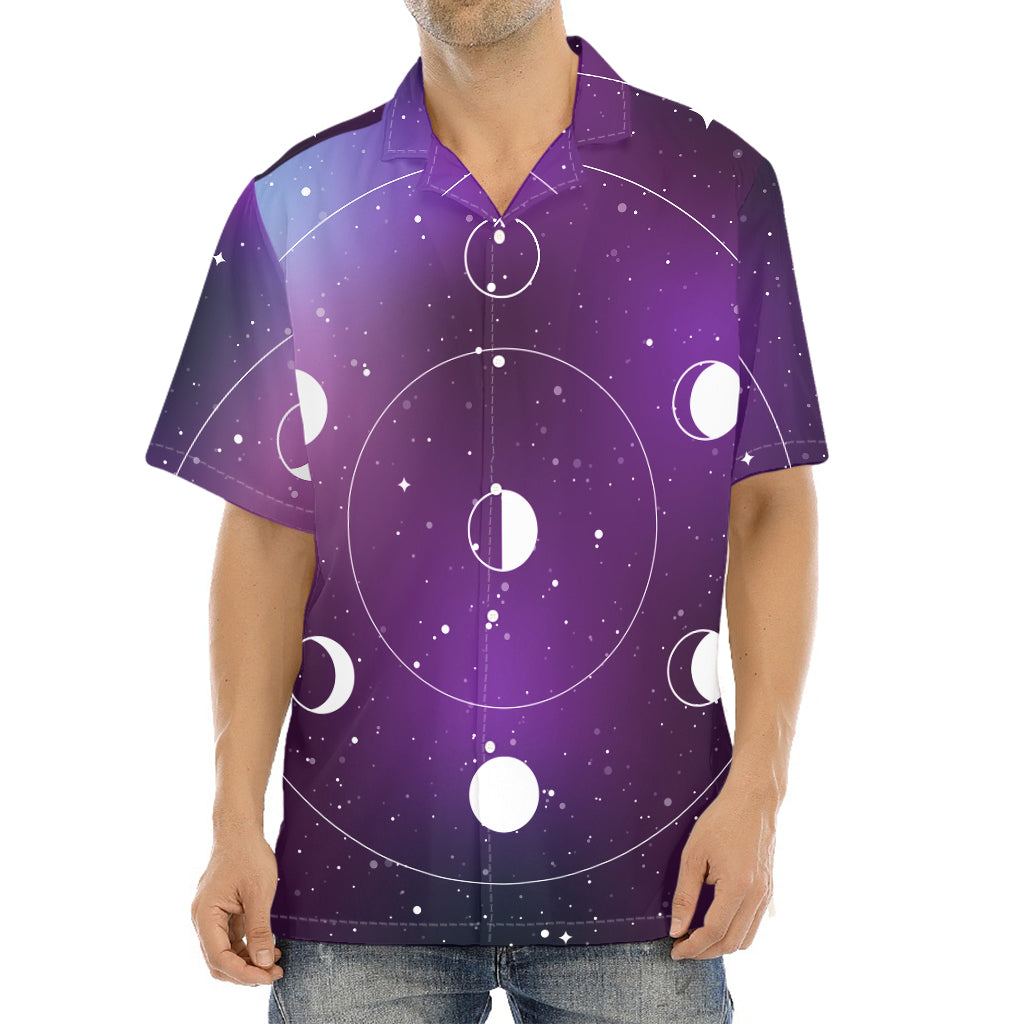 Galaxy Moon Phase Print Aloha Shirt