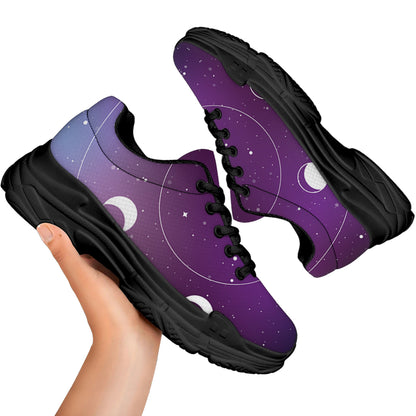 Galaxy Moon Phase Print Black Chunky Shoes