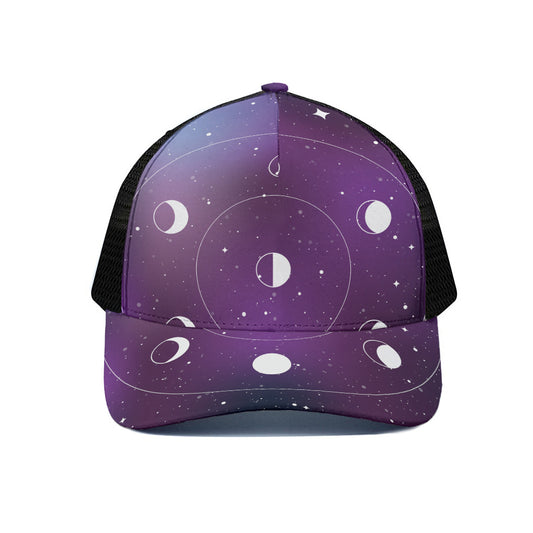 Galaxy Moon Phase Print Black Mesh Trucker Cap