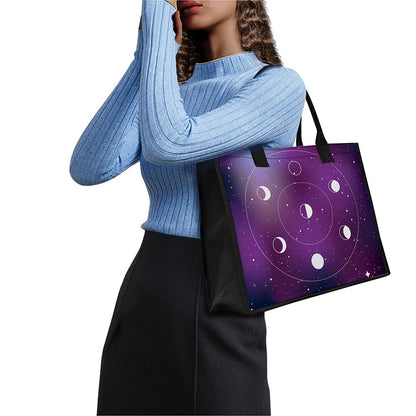 Galaxy Moon Phase Print Canvas Tote Bag
