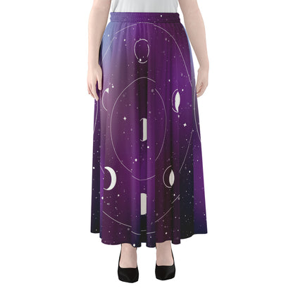 Galaxy Moon Phase Print Chiffon Maxi Skirt
