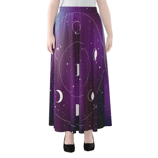 Galaxy Moon Phase Print Chiffon Maxi Skirt
