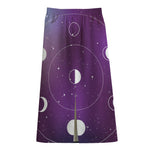 Galaxy Moon Phase Print Cotton Front Slit Maxi Skirt