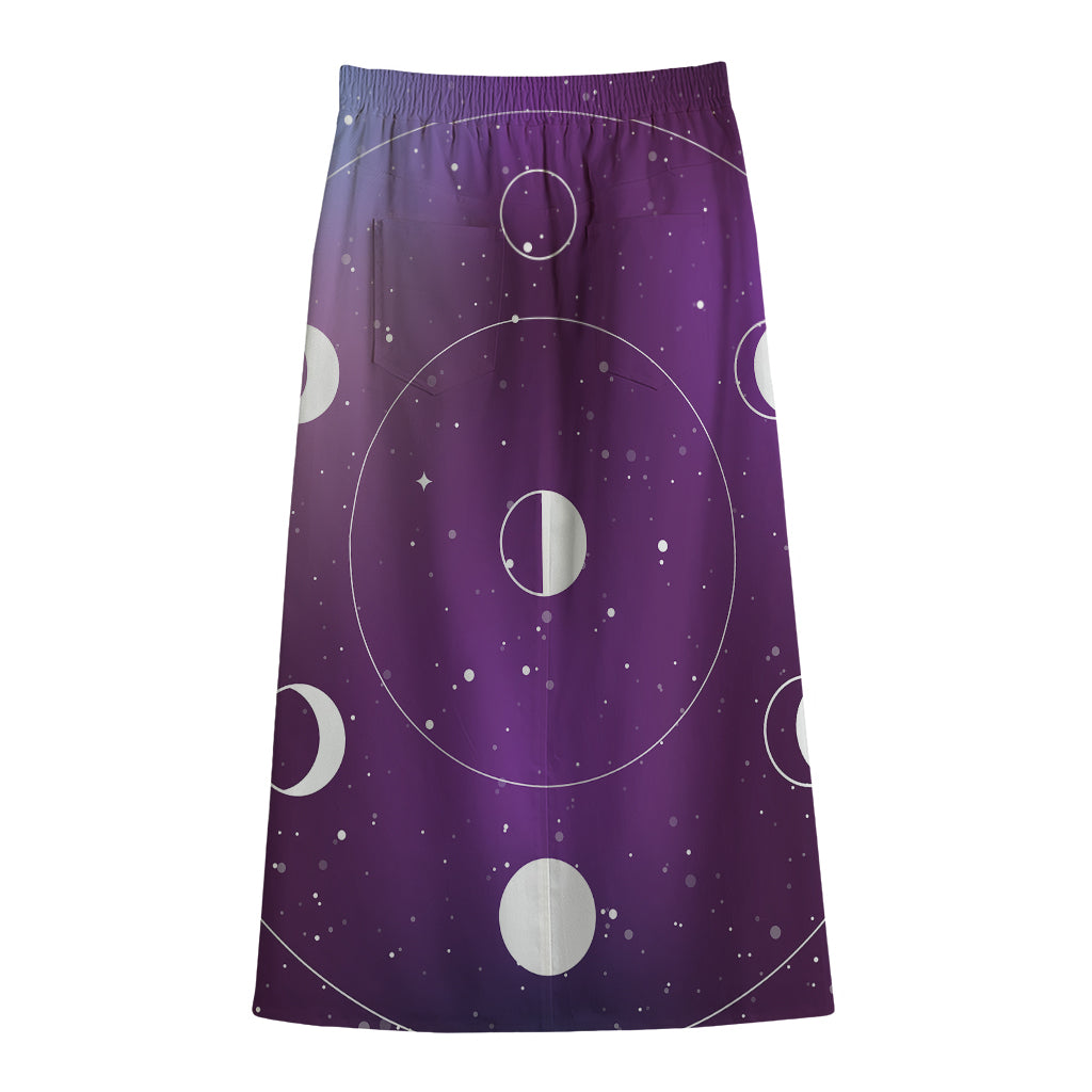 Galaxy Moon Phase Print Cotton Front Slit Maxi Skirt
