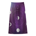 Galaxy Moon Phase Print Cotton Front Slit Maxi Skirt