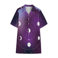 Galaxy Moon Phase Print Cotton Hawaiian Shirt