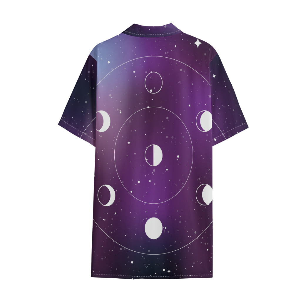 Galaxy Moon Phase Print Cotton Hawaiian Shirt