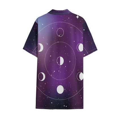 Galaxy Moon Phase Print Cotton Hawaiian Shirt