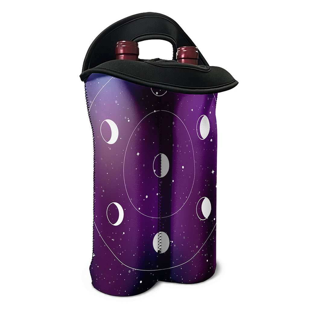 Galaxy Moon Phase Print Double Neoprene Wine Tote