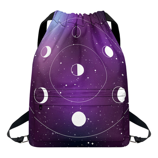 Galaxy Moon Phase Print Drawstring Backpack