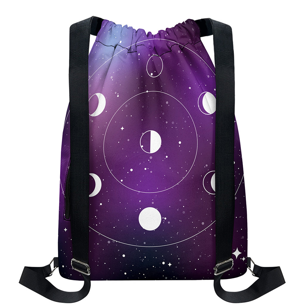 Galaxy Moon Phase Print Drawstring Backpack