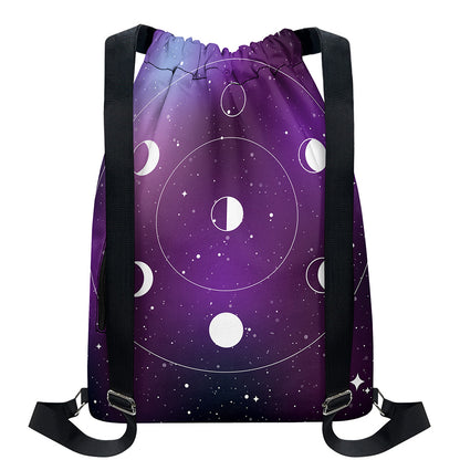 Galaxy Moon Phase Print Drawstring Backpack