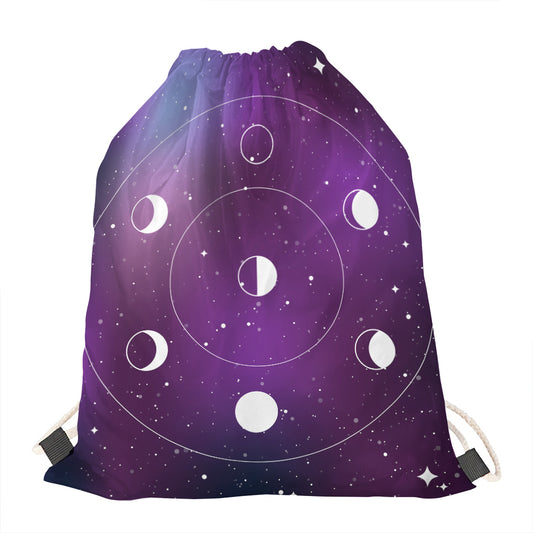 Galaxy Moon Phase Print Drawstring Bag