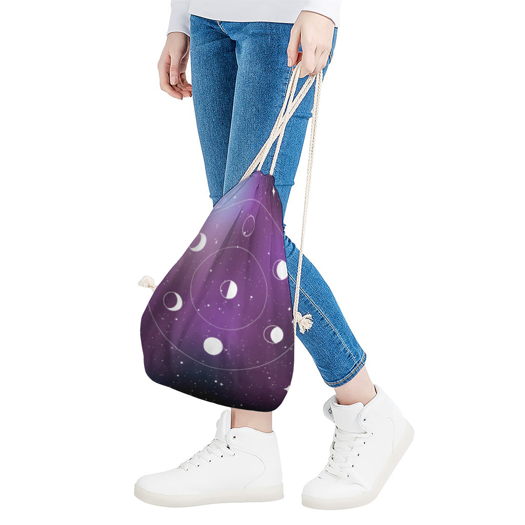 Galaxy Moon Phase Print Drawstring Bag