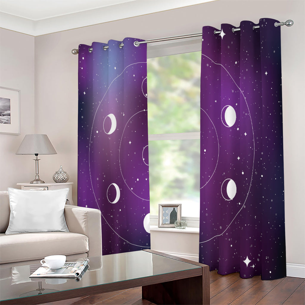 Galaxy Moon Phase Print Extra Wide Grommet Curtains