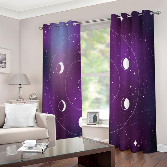 Galaxy Moon Phase Print Extra Wide Grommet Curtains