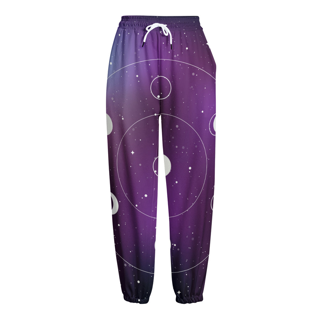 Galaxy Moon Phase Print Fleece Lined Knit Pants