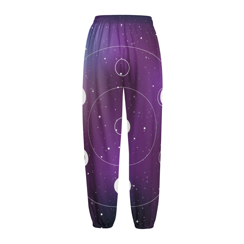 Galaxy Moon Phase Print Fleece Lined Knit Pants