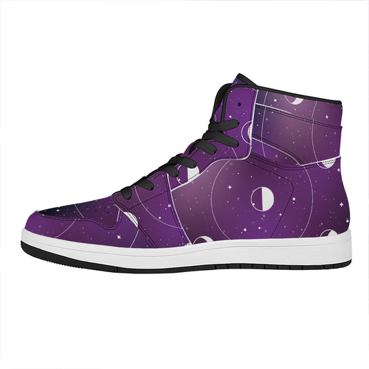 Galaxy Moon Phase Print High Top Leather Sneakers