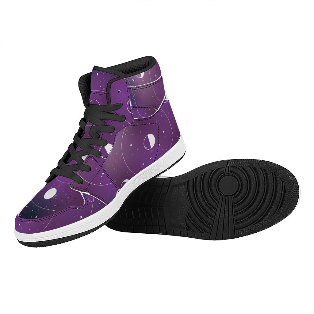 Galaxy Moon Phase Print High Top Leather Sneakers