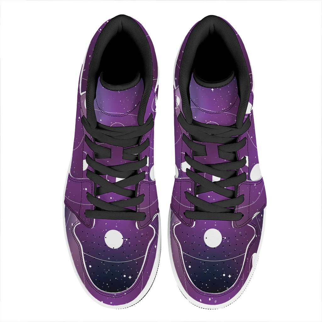 Galaxy Moon Phase Print High Top Leather Sneakers