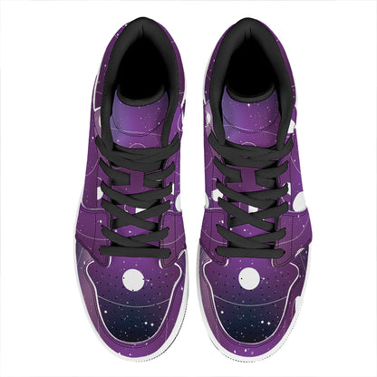 Galaxy Moon Phase Print High Top Leather Sneakers