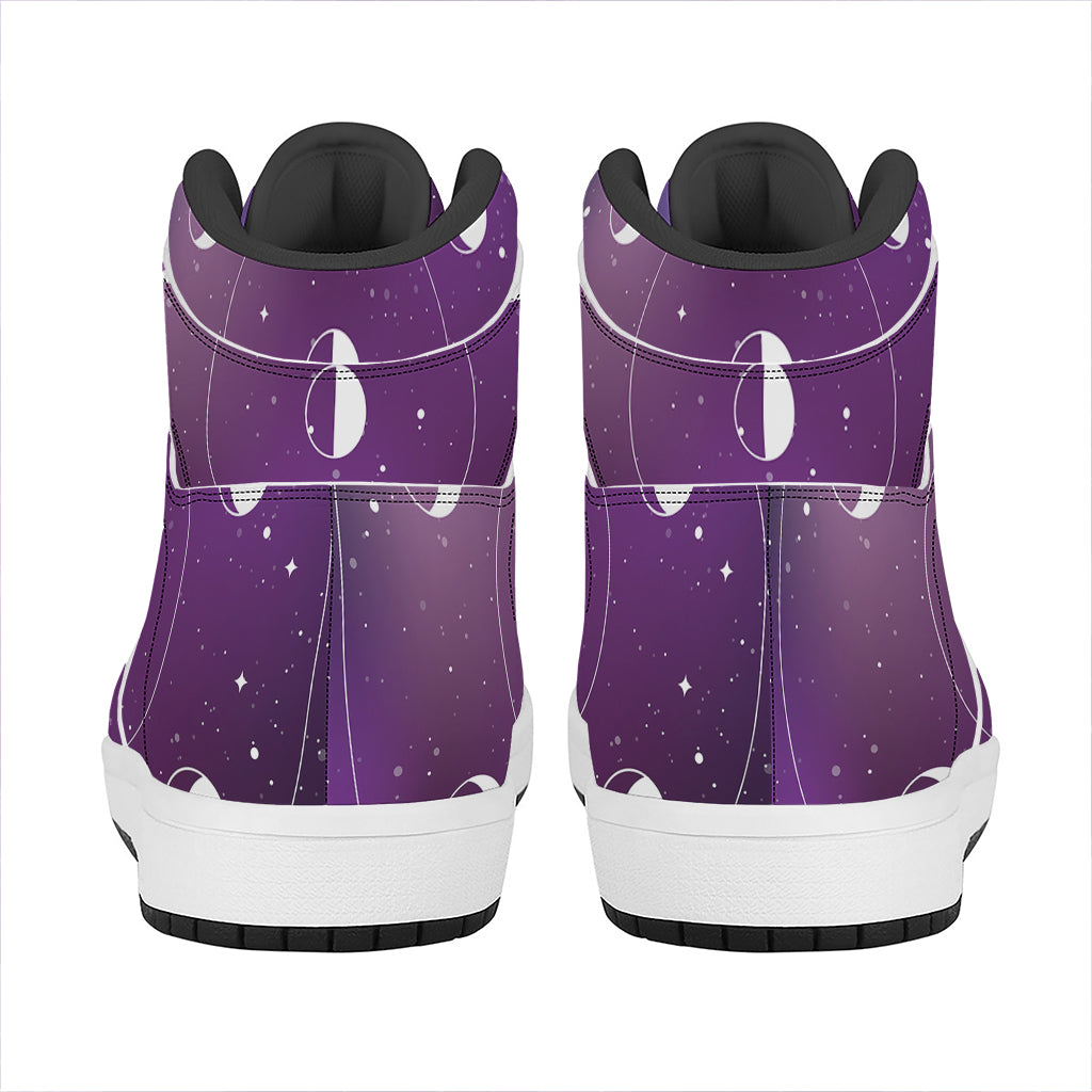 Galaxy Moon Phase Print High Top Leather Sneakers