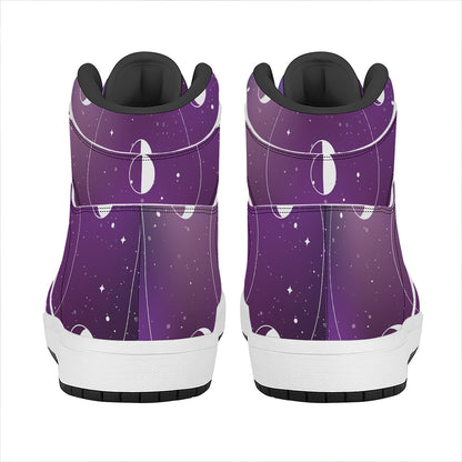 Galaxy Moon Phase Print High Top Leather Sneakers
