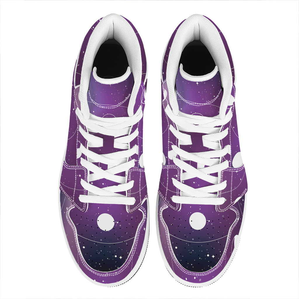 Galaxy Moon Phase Print High Top Leather Sneakers