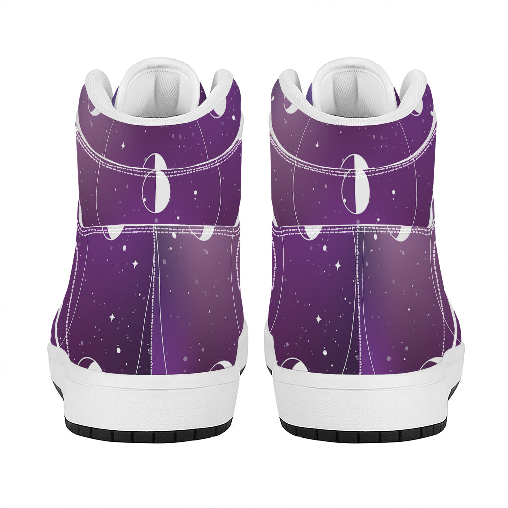 Galaxy Moon Phase Print High Top Leather Sneakers