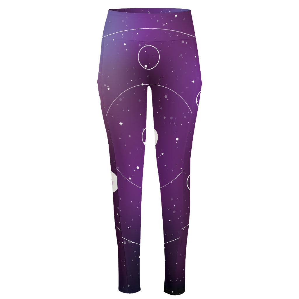 Galaxy Moon Phase Print High-Waisted Pocket Leggings