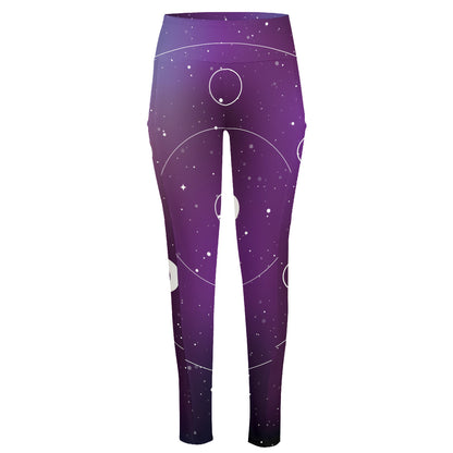 Galaxy Moon Phase Print High-Waisted Pocket Leggings