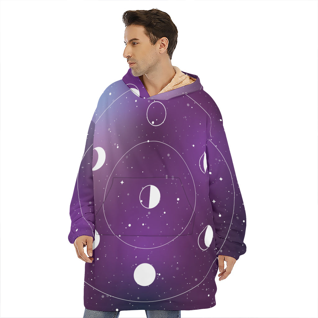 Galaxy Moon Phase Print Hoodie Blanket