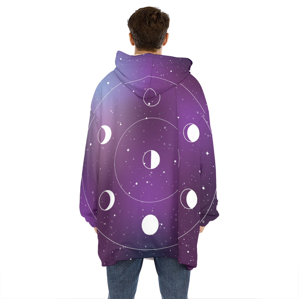 Galaxy Moon Phase Print Hoodie Blanket