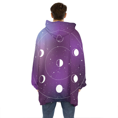 Galaxy Moon Phase Print Hoodie Blanket