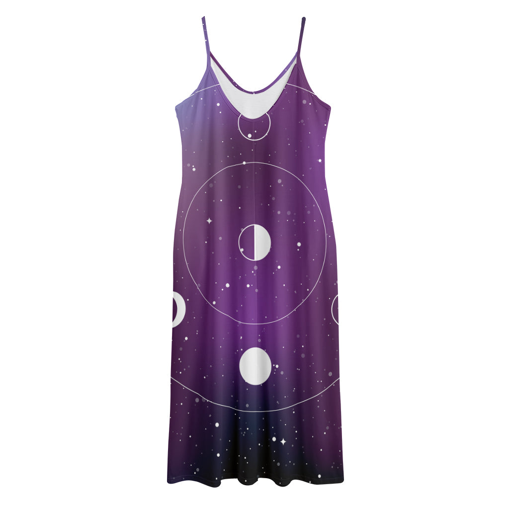 Galaxy Moon Phase Print Jersey Midi Cami Dress