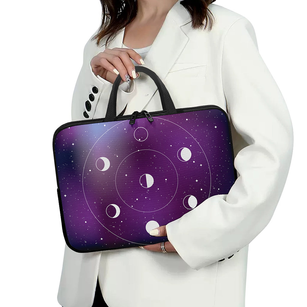 Galaxy Moon Phase Print Laptop Sleeve With Handle