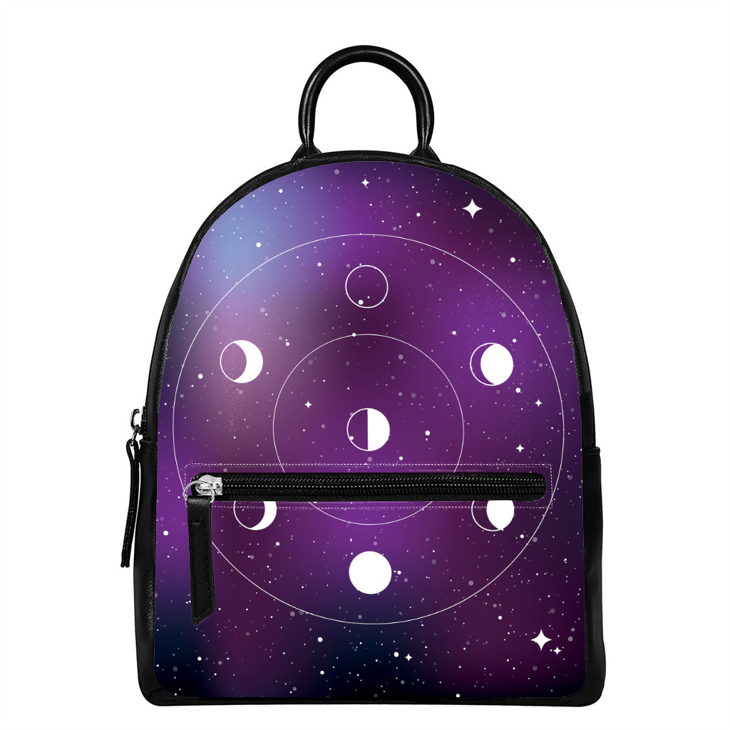 Galaxy Moon Phase Print Leather Backpack