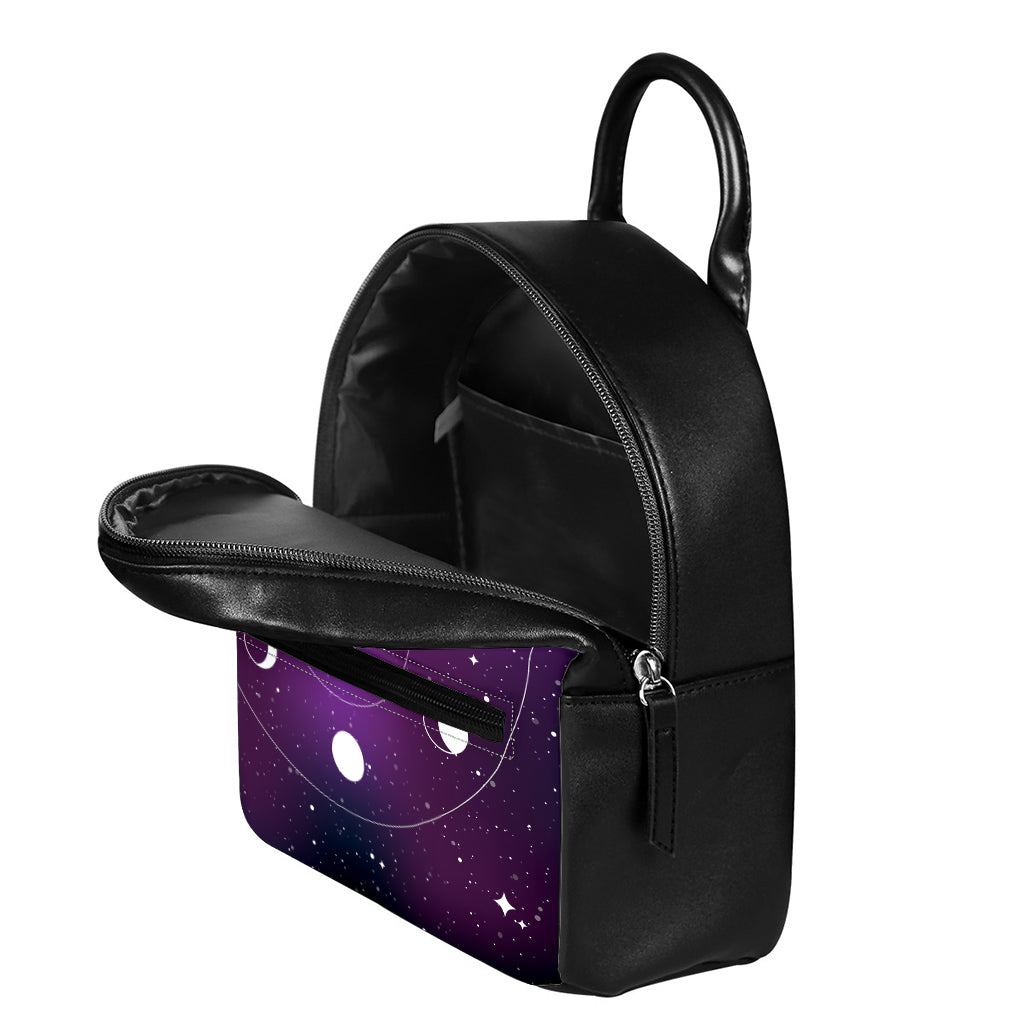 Galaxy Moon Phase Print Leather Backpack