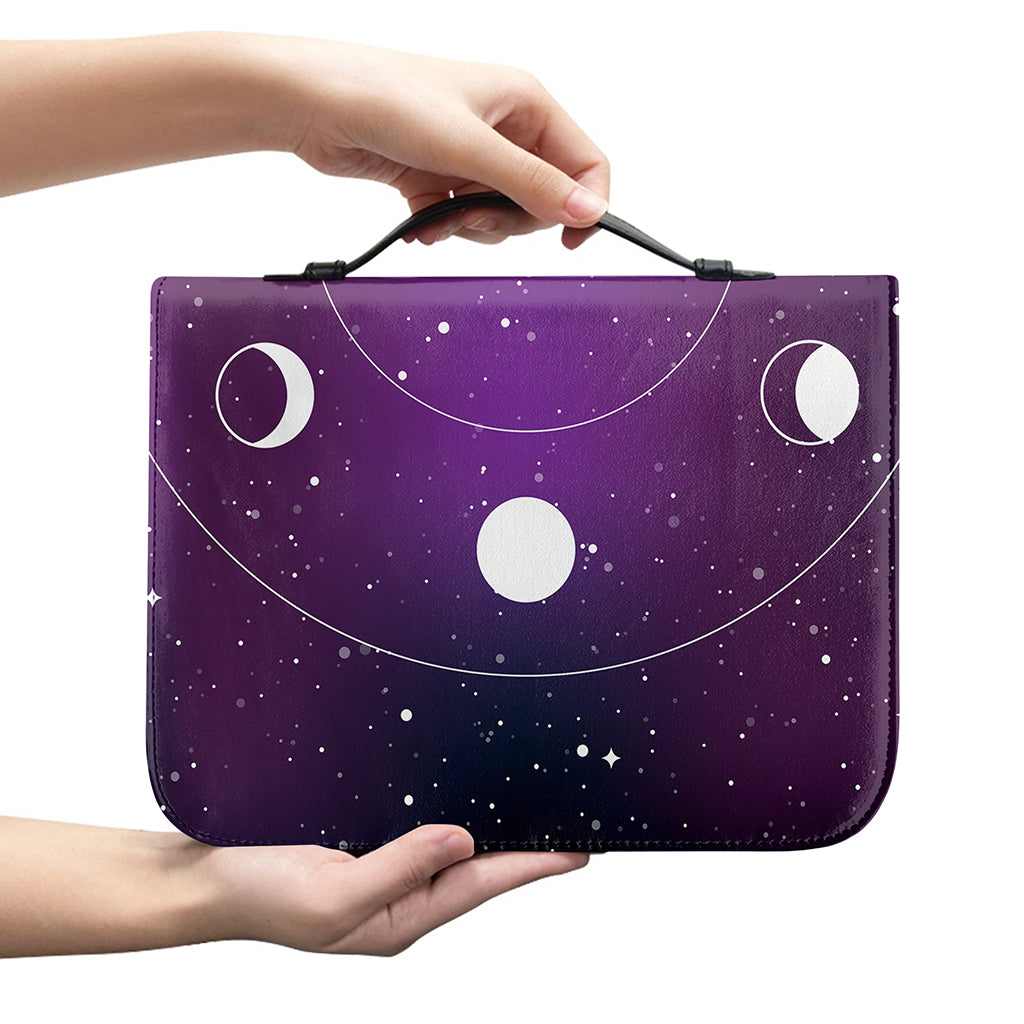 Galaxy Moon Phase Print Leather Bible Cover