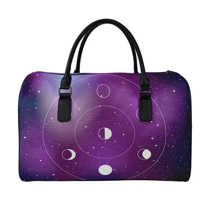 Galaxy Moon Phase Print Leather Duffle Bag