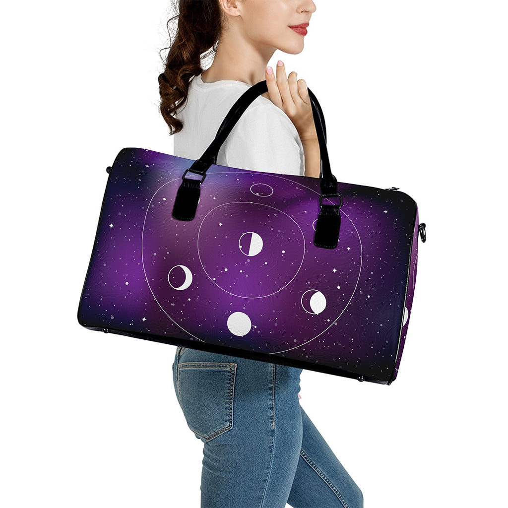 Galaxy Moon Phase Print Leather Duffle Bag
