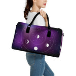 Galaxy Moon Phase Print Leather Duffle Bag