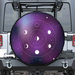 Galaxy Moon Phase Print Leather Spare Tire Cover