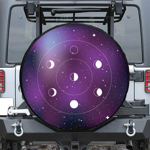 Galaxy Moon Phase Print Leather Spare Tire Cover