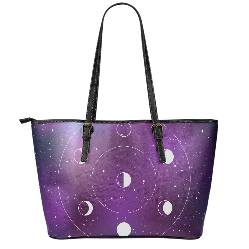 Galaxy Moon Phase Print Leather Tote Bag
