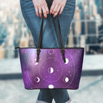 Galaxy Moon Phase Print Leather Tote Bag