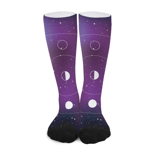 Galaxy Moon Phase Print Long Socks